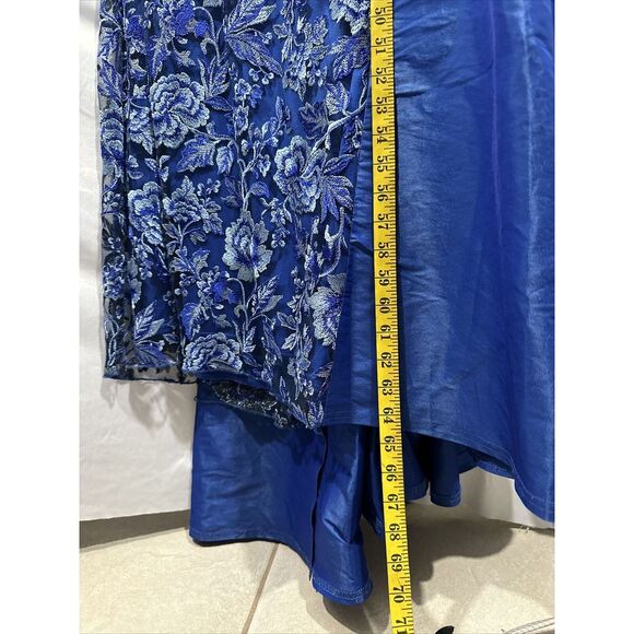 NWT $608 Tadashi Shoji [ 14 ] Embroidered Lace One‎ Shoulder Taffeta Gown Blue - Picture 6 of 15
